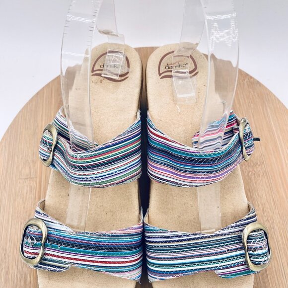 Dansko Sophie Sandals Womsns 9 40 Blue Leather Double Strap Slides Peep - Picture 4 of 12